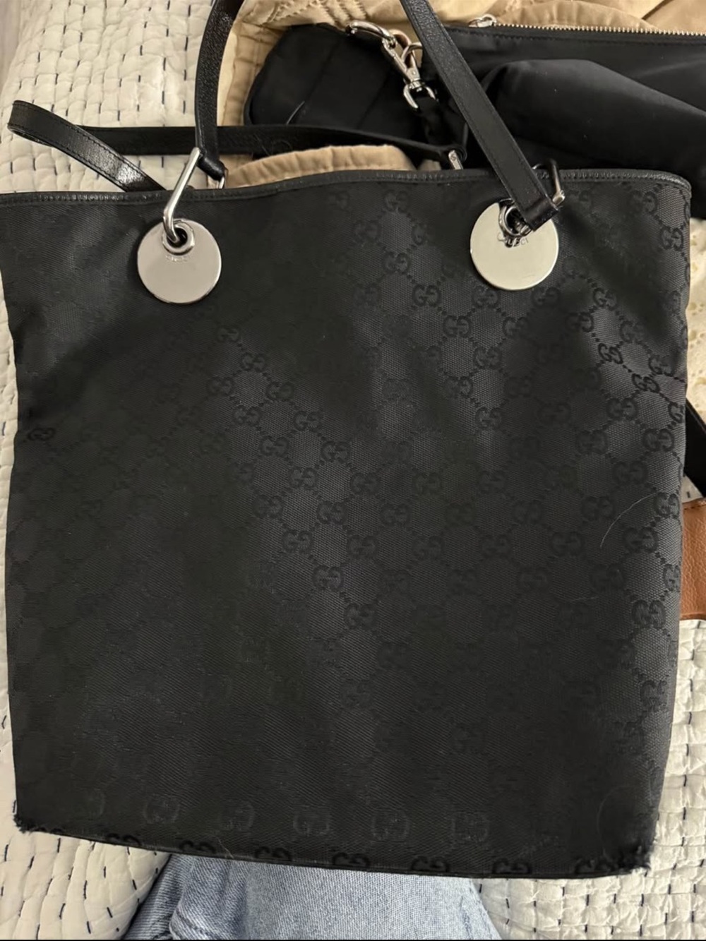 Gucci Black Monogram Tote with Silver Accents